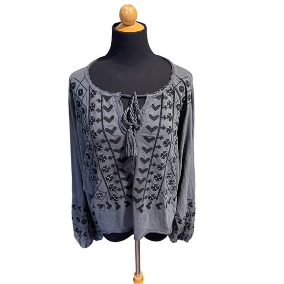 Free People Gray Embroidered Blouse - Picture 4 of 8